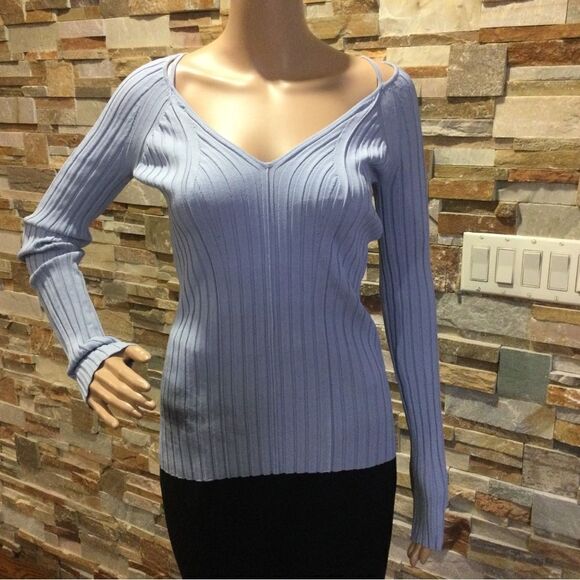 PROENZA SCHOULER White Label Lightweight Rib Knit V-Neck Top - Picture 1 of 9